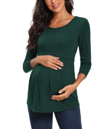 Love2Mi Maternity Top Short Sleeve Pregnancy T-Shirt Summer Tunic M Dark Green-l
