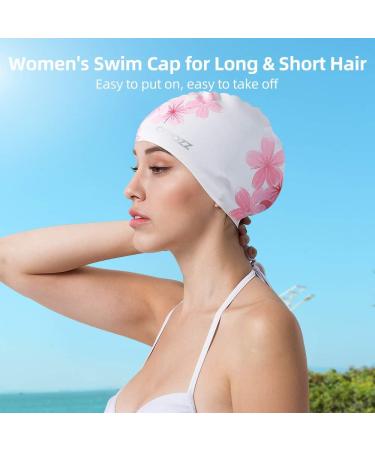 Copozz Adult Waterproof Swimming Cap - Unisex Silicone Bathing Cap for Men & Women with Flower Cherry Design - Perfect for Long Hair - Buy Online on GoSupps.com