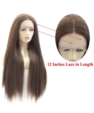 Atayou Long Brown Lace Front Wig for Women - Natural Straight Synthetic Dark Brown Hair Wig - 12x3 Inch Middle Part - Buy Online on GoSupps.com