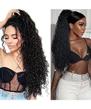 FDEETY 22 Inch Ponytail Hair Extension Piece Long Corn Curly Heat Resistant Synthetic Clip in Curly Wave Ponytail Hair Pieces For Women Girls (Natural Black) - Buy Online on GoSupps.com