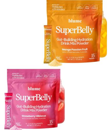 Blume SuperBelly Gut Health and On-The-Go Hydration Packets GLP-1 Friendly Sugar-Free with Prebiotics Probiotics Apple Cider Vinegar Vitamin C and Electrolytes Mango Passion Fruit & Strawberry