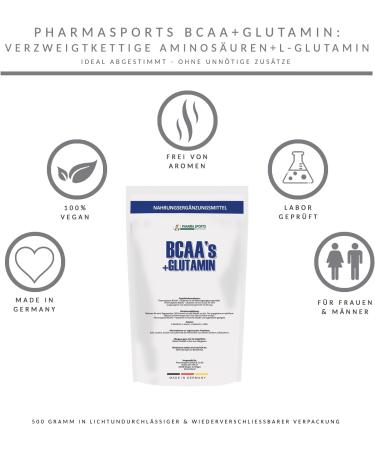 Premium BCAA & L-Glutamine 500g Powder | 100% Pure Amino Acids | Vegan No Artificial Flavors | Made in Germany - Buy Online on GoSupps.com