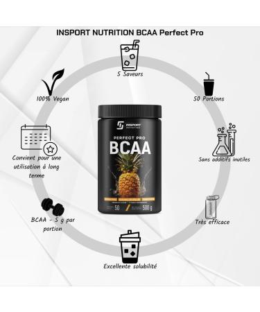 INSPORT Nutrition - BCAA PERFECT PRO - Professional Sports Supplement - L-Glutamine - Vitamin B6-50 Servings - 500g Powder - Taste: (Pineapple) - Buy Online on GoSupps.com