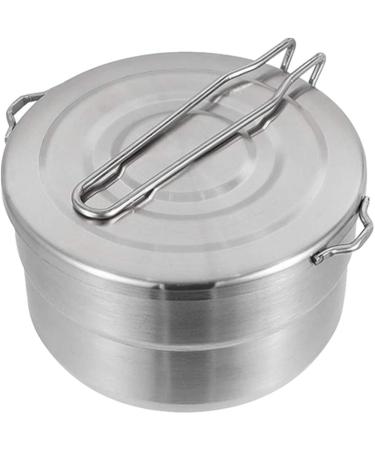 Denpetec Stainless Steel Camping Cook Pot - 1.5L Large Capacity Bento Pot for Camping, Hiking & Picnic - Folding Handle & Lid - Silver - Buy Online on GoSupps.com