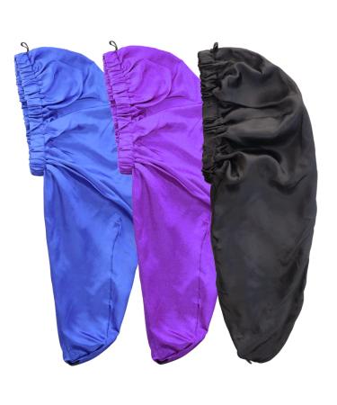 TCOTBE 3 Pcs Foldable Extra Long Sleeping Caps Soft Stain Satin Hair Braid Bonnet with Button Comfortable Single Lay Hair Covers Long Braids Bonnet for Women with Long Hair Deadlocks Curly Hair Blue - Buy Online on GoSupps.com
