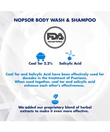 Nopsor Psoriasis Body Wash & Shampoo - 8 Oz - Aloe Vera - 2.2% Coal Tar - Salicylic Acid - Calms Skin, Softens Scales, Exfoliates Patches - Buy Online on GoSupps.com