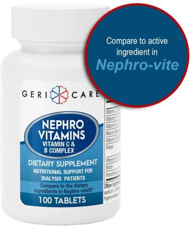 GeriCare Nephro Vitamin C & B Complex Tablets 100 Count Daily Kidney Health & Energy Support Immune System Boost Antioxidant Protection & Metabolism Support (Pack of 1) - Buy Online on GoSupps.com