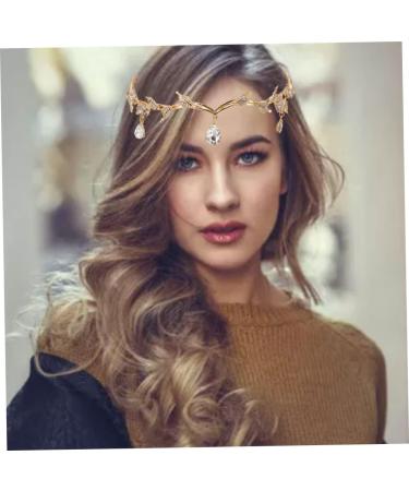 Rhinestone Leaf Headband Golden Wedding Head Chain with Teardrop Crystal Leaf Hair Vine - Buy Online on GoSupps.com