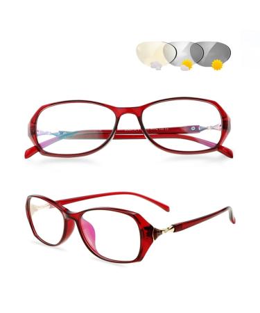 KGAILL Self-tinting reading glasses women progressive lenses blue light filter lightweight TR90 frame UV400 protection sunglasses reading glasses 3.0X Burgundy