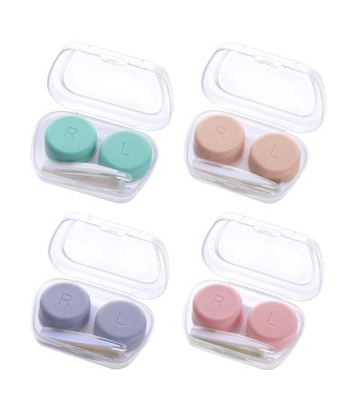 Medo 4 Pack Contact Lens Cases Contact Lens Container Box Portable Travel Contact Lens Case Left/Right Eyes Contact Lens Holder with Storage Box Tweezers Wearing Stick