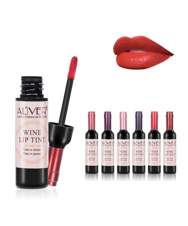 ALIVER 6 Colors Wine Liquid Lipstick Lady Long Lasting Make Up Gloss Matte Lip Tint Wine Bottle Cover Matte Lip Gloss (6pcs lipgloss) 0.25 Ounce (Pack of 7)