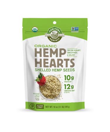 Organic Hemp Seeds, 18oz 10g Plant Based Protein and 12g Omega 3 & 6 per Srv | smoothies, yogurt & salad | Non-GMO, Vegan, Keto, Paleo, Gluten Free| Manitoba Harvest 18 Ounce (Pack of 1)