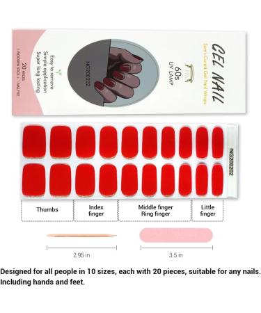 Foyute Semi Cured Gel Nail Strips 20 Pcs Soft Self-Adhesive Gel Nail Polish Wraps Sticker for Salon-Quality Manicure Set Long Lasting Easy to Apply & Remove Nail File & Wooden Stick (Red C) - Buy Online on GoSupps.com