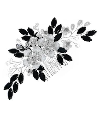 Housoutil Pearl Flower Comb Hair Combs for Wedding Crystal Hair Charms Rhinestone Hair Accessories Black Hair Accessories Plush Purse Bra Extenders Rhinestones Manual Hair up Bride