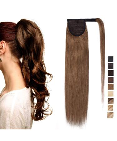 SEGO ponytail real hair remy human hairpiece braid extensions ponytail hair extension clip in bangs light brown 20"(50cm)-95g