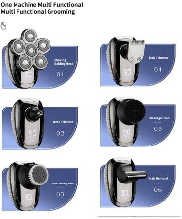 6 in 1 Multifunctional Head Shaver for Bald Men - Electric Razor with LED Display | Silver Bald Head Shavers - Buy Online on GoSupps.com