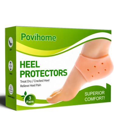 Povihome Silicone Heel Cushions Protectors for Plantar Fasciitis Relief - 3 Pairs Beige - Buy Online on GoSupps.com