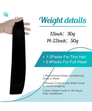 FSHINE TAPES Real Hair Extensions - 50cm Black Tape In Seamless Remy Hair - 20 Pieces 50g #1 1. Perfect for Long Straight Hair - Buy Online on GoSupps.com