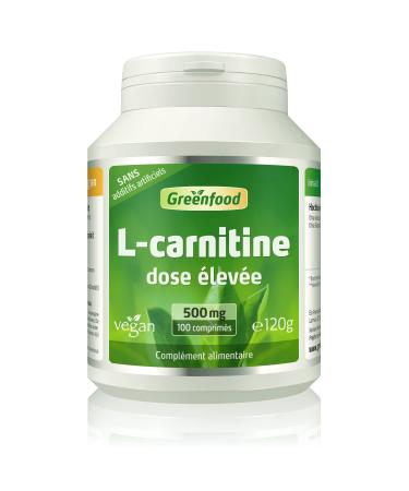 Greenfood L-Carnitine 500 mg, 100 Tablets, No Artificial Additives, Non-GMO, Lactose Free, Gluten Free, Vegan.