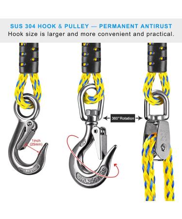 Dolibest 16ft Boat Tow Harness with 3 Stainless Steel Hooks for 1-4 Rider Towable Tube - Buy Online on GoSupps.com