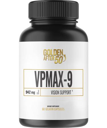 Golden After 50 VpMax-9 - Vision Support Supplement - 60 Gelatin Capsules - Eye Health Support and Antioxidant Supplement with Eye Vitamins, Lutein, Lycopene and Bilberry Extract 60 Count (Pack of 1)
