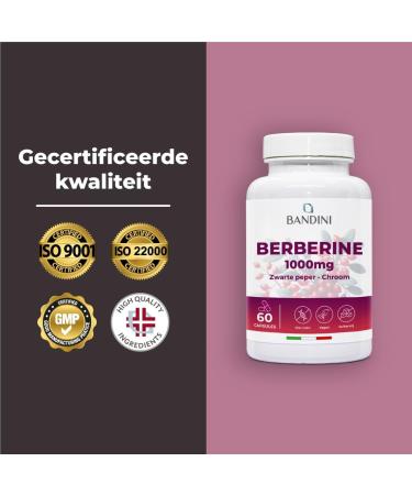 Bandini Berberine 1000mg pure high dosage Pure Berberin HCl from Berberis Aristata 97 + Chromium and Black Pepper Maximum withdrawal Digestion liver intestinal function 60 vegan capsules - Buy Online on GoSupps.com