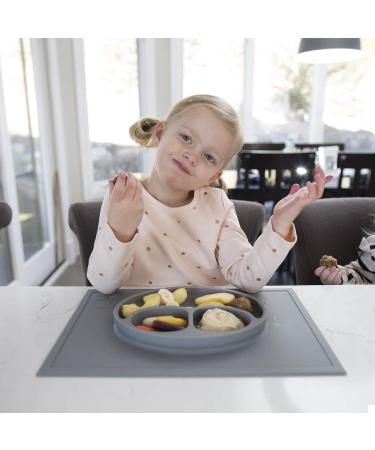 ezpz Happy Mat (Gray) - New Version | 100% Silicone Suction Plate for Toddlers | Divided Plate - Dishwasher Safe - Buy Online on GoSupps.com