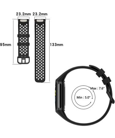 TopPerfekt Adjustable Silicone Sport Band for Fitbit Charge 5 - Breathable Replacement Wristband Bracelet for Men and Women - Black - Buy Online on GoSupps.com