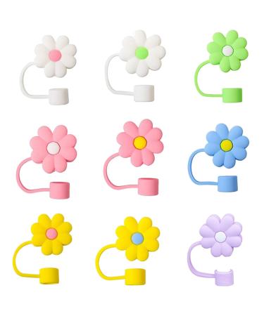 YOXIER Deform-Resistant Straw Hat Set of 9 Straw Hats 9pcs Cute Floral Straw Sleeves with Durable Silicone Plugs Colorful Covers 9pcs