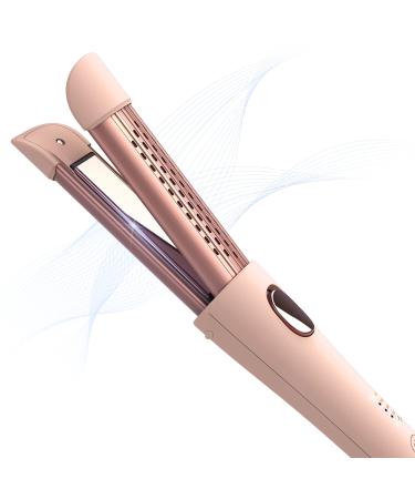 MIRACOMB Cool Air Curler Titanium Curling Wand 2 in 1 Hair Flat Iron 1 Styler for Loose Curls and Straight Styles, Max 430F, Auto Off, Dual Voltage, Pink (Package May Vary)