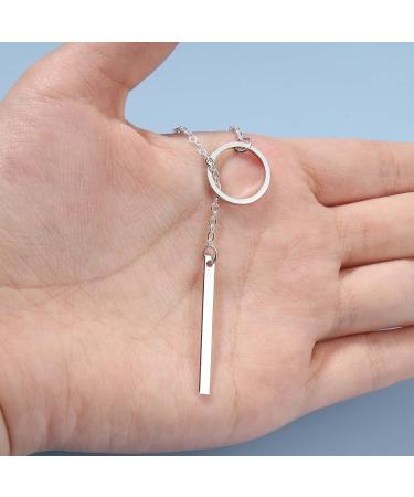 Boho Circle Bar Lariat Necklace - Silver Drop Bar Y Necklace & Open Circle Jewelry for Women & Girls Gifts - Buy Online on GoSupps.com