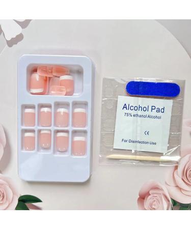 24 Pcs Short Pink Square French Tip Press on Nails - Glossy False Nails with Designs for Women - Buy Online on GoSupps.com