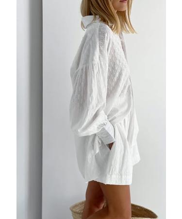 HAPCOPE Women's Oversized Long Puff Sleeve Blouse Shirt & Shorts Set - X-Large White - Buy Online on GoSupps.com