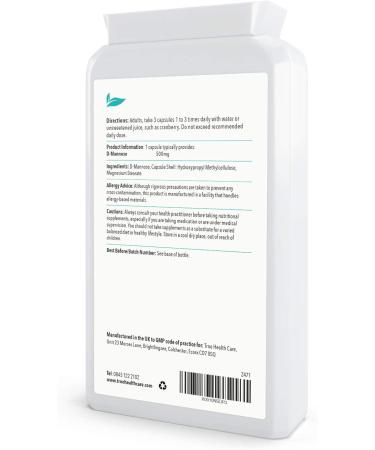 D-Mannose 500mg Supplement - 180 Capsules - Vegan Support for Men & Women - UK Made to GMP Standard - Buy Online on GoSupps.com