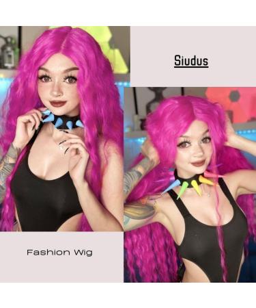 Long Hot Pink Wigs for Women | Curly Wavy Synthetic Costumes | Perfect for Halloween & Parties - Buy Online on GoSupps.com