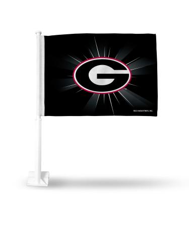 Rico Industries NCAA Georgia Bulldogs Black Double Sided Car Flag - 16" x 19" - Strong Pole that Hooks Onto Car/Truck/Automobile