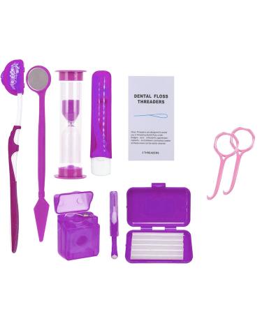 Portable Orthodontic Toothbrush Kit for Orthodontic Patient Braces Interdental Brush Dental Wax Dental Floss Toothbrush Box Oral Care Kit Aligner Removal Tool (Purple)