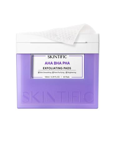 SKINTIFIC Gentle Exfoliating Pads with AHA BHA PHA & Niacinamide Dual-Sided Acne Pore Cleanser for Smooth Clear & Bright Skin Soothing Toner Pads for Sensitive Oily & Acne-Prone Skin(130ml)