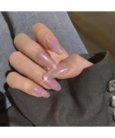 Huil artificial nails 24 pieces/set mirror stiletto fake nails medium length aurora pink wrong nails finished full cover artificial nail tip faux ongles