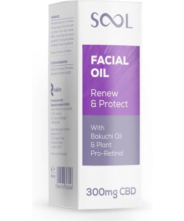 SOOL CBD Facial Oil Renew & Protect 300mg 30ml With Bakuchi Oil & Plant ProRetinol CollagenFriendly Formula - Buy Online on GoSupps.com