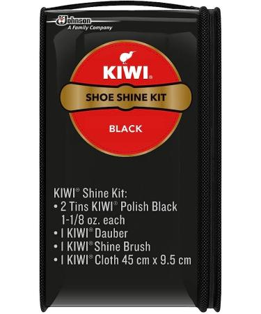 KIWI Shoe Shine Kit Black - Long-Lasting Shine & Protection (2 Tins, 1 Brush, 1 Dauber, 1 Cloth) - 2.5 oz Deluxe Shine - Buy Online on GoSupps.com