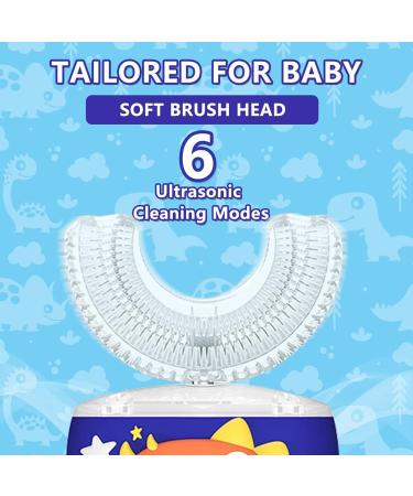 Kids Dinosaur U-Shaped Electric Toothbrush | Rechargeable & Automatic with 6 Cleaning Modes | Waterproof & Timer | Ages 2-7 | Orange - Buy Online on GoSupps.com