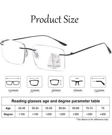 Bezax Borderless Men's Reading Glasses - Progressive Multifocus Square HD Lens Elastic Hinge +1.0 to +3.0 - Stylish Vision for Older Readers - Buy Online on GoSupps.com