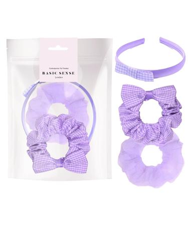 Basic Sense Gingham Check Hair Accessories Set Hair Scrunchies Headband Aliceband for School Uniform Lilac
