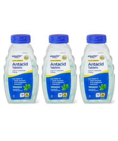 Equate Antacid Extra Strength Chewable Wintergreen Tablets 750 mg 96 Ct Pack of 03 Total 288ct