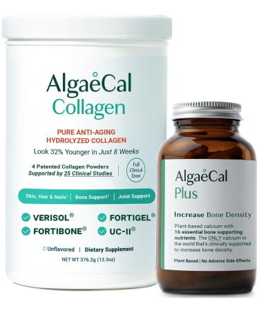 ALGAECAL Calcium & Collagen Bundle Hydrolyzed Collagen Complete with Clinically-Supported Verisol Fortibone & Fortigel Plus Vitamin D3 K2 Magnesium & Trace Minerals for Bone Health & Anti-Aging