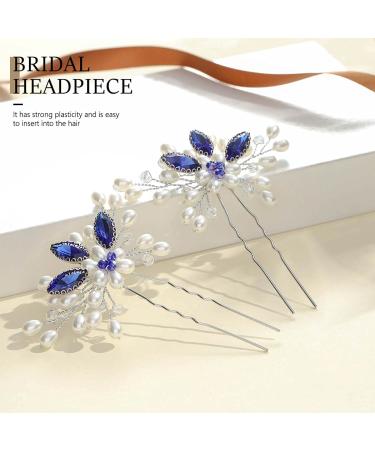Vakkery Wedding Hairpins - Pearl & Crystal Bridal Headpiece | Elegant Hair Accessories for Women & Girls (Blue) - Buy Online on GoSupps.com