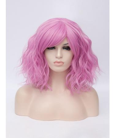 Amyhome Women's Pink Bob Wig with Fringe Synthetic Cosplay Wig + Cap for Party & Fancy Dress - Buy Online on GoSupps.com