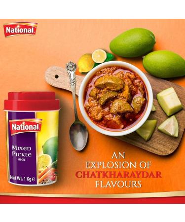 National Foods Mixed Pickle 35.27 oz (1000g) Sour & Spicy Traditional South Asian Relish | Zesty & Tangy Achaar | Plastic Jar | Pack of 6 Mixed (1000g) 1 kg (Pack of 6) - Buy Online on GoSupps.com