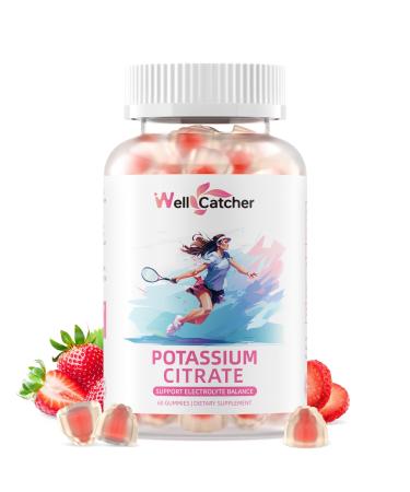 Potassium Gummies Supplement Men Women - High Potassium Citrate Gummies Sugar Free for Adults Kids Support Leg Cramps Electrolyte Balance Vegan Non-GMO Organic Strawberry Flavor 60 Counts 60 Count (Pack of 1)